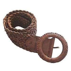 American Eagle Cognac Leather Woven Belt Hippy Boho Bohemian Y2K Cottagecore S/M